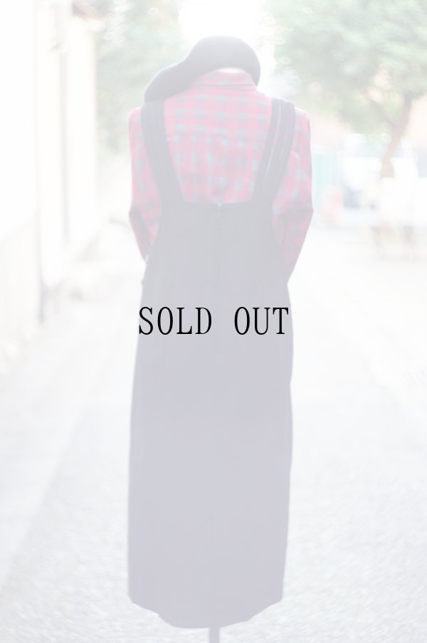 画像4: 無地 黒 ジャンパースカート クルーネック ウール[19206]