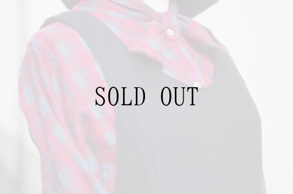 画像7: 無地 黒 ジャンパースカート クルーネック ウール[19206]