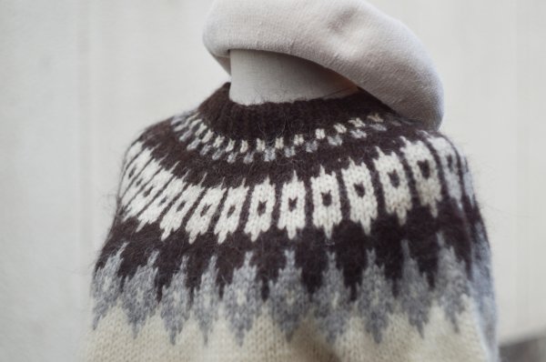 画像5: ノルディック柄 白×ブラウン ニット セーター クルーネック ウール[19223]