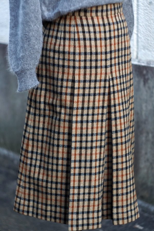 画像6: "DAKS" ブラウン系 チェック柄 ウール スカート プリーツ w63cm[19399]