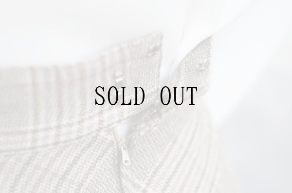 画像5: グレンチェック柄 ブラウン系 ウール スカート フレア w63cm[19378]