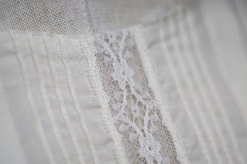 他の写真1: "Gran yamaki" 白 長袖 ブラウス ノーカラー レース パフスリーブ ピンタック[19339]