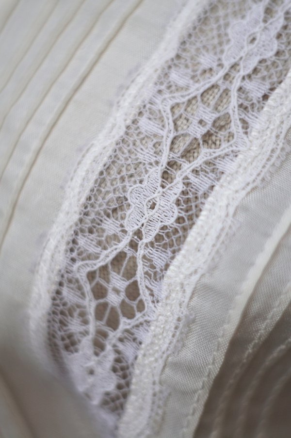 画像8: "Gran yamaki" 白 長袖 ブラウス ノーカラー レース パフスリーブ ピンタック[19339]