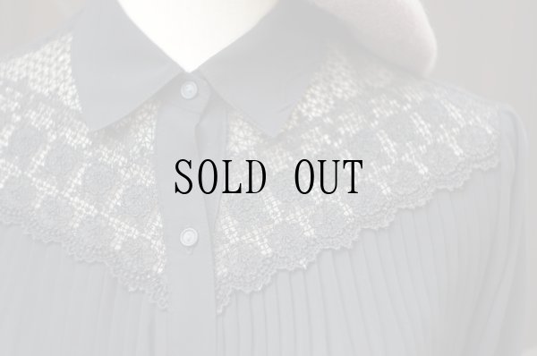 画像3: "Linden Avenue" 黒 長袖 ブラウス レギュラーカラー プリーツ レース[19358]