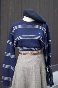 "Ralph Lauren" ネイビー ボーダー柄 ウール ニット セーター クルーネック Mens[19363]