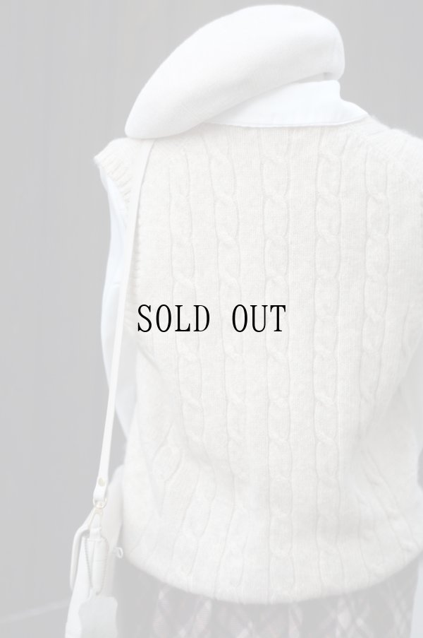 画像3: "UN VINCENT" 無地 ベージュ ウール ケーブル編み ニット ベスト Vネック メンズサイズ[19381]