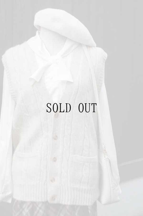 画像11: "UN VINCENT" 無地 ベージュ ウール ケーブル編み ニット ベスト Vネック メンズサイズ[19381]