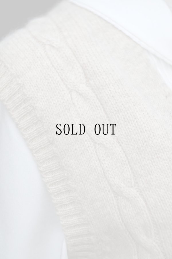 画像4: "UN VINCENT" 無地 ベージュ ウール ケーブル編み ニット ベスト Vネック メンズサイズ[19381]