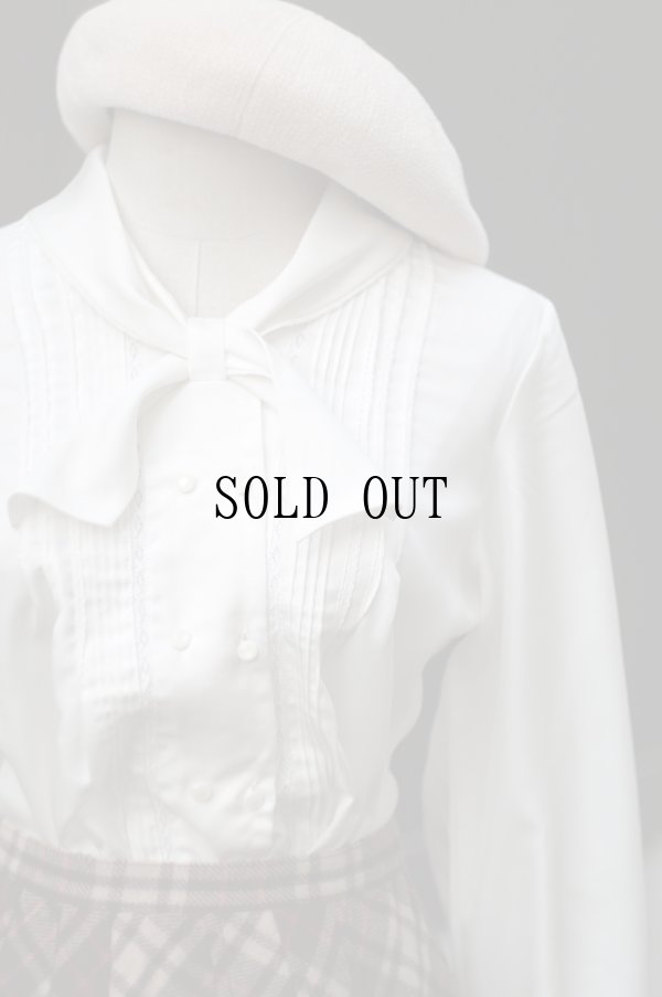 画像6: 白 長袖 ブラウス ボウタイカラー ダブルボタン タックピン[19376]