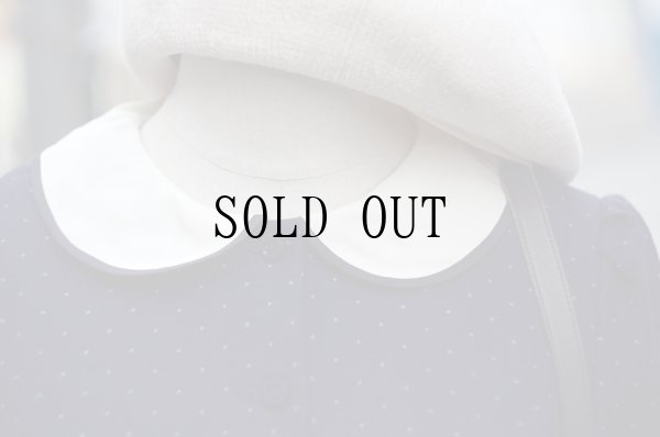 画像8: "Love rich"ドット柄 ネイビー×白 ウール 長袖 レトロワンピース ピーターパンカラー 白襟 ツーピース風 パフスリーブ[19356]