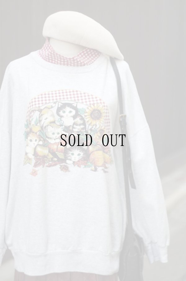 画像4: US製 子ネコのプリント グレー系 スウェット トップス ハイネック[19407]