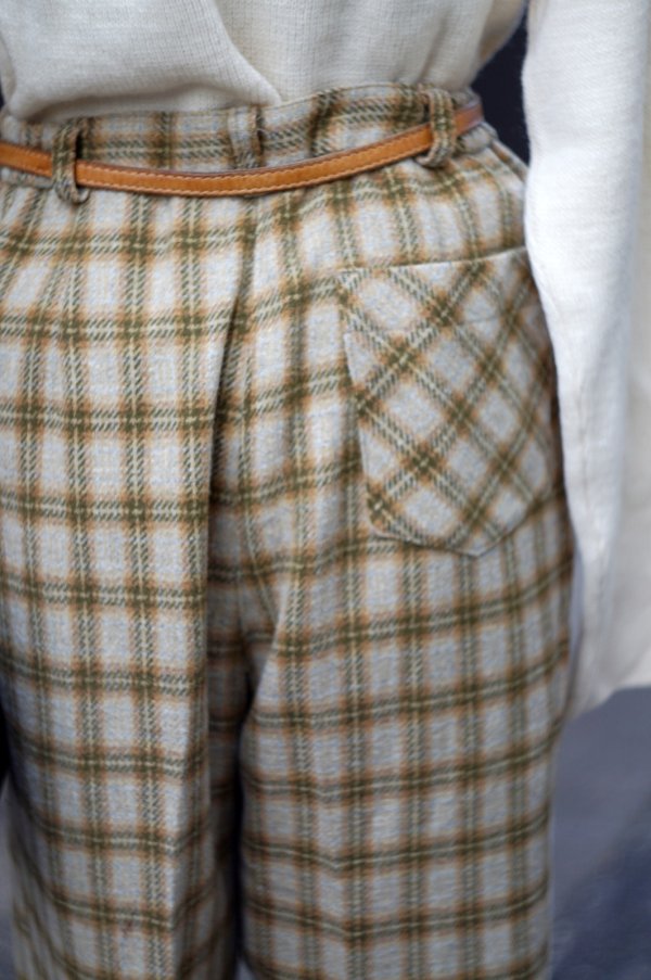 画像3: "花もめん" チェック柄 ウール パンツ w69cm[19408]