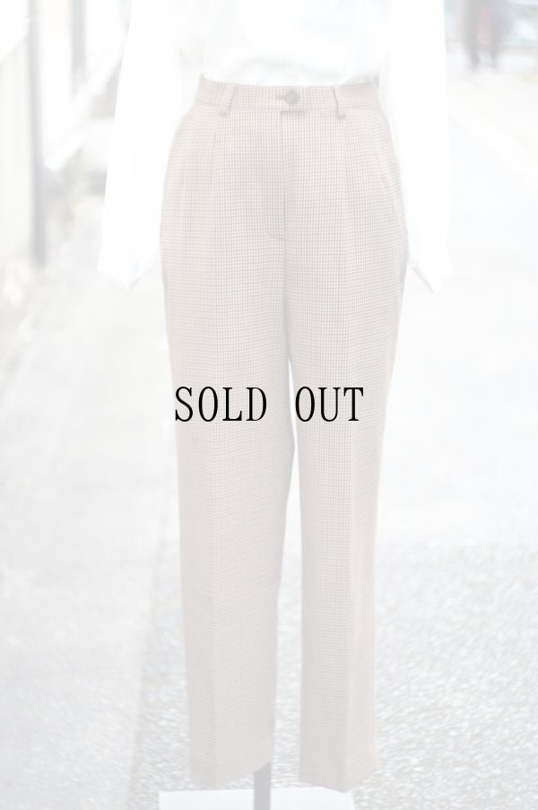 画像1: "Papotage" ブラウン系 千鳥格子 チェック柄 ツータック ウール パンツ w70cm[19404]