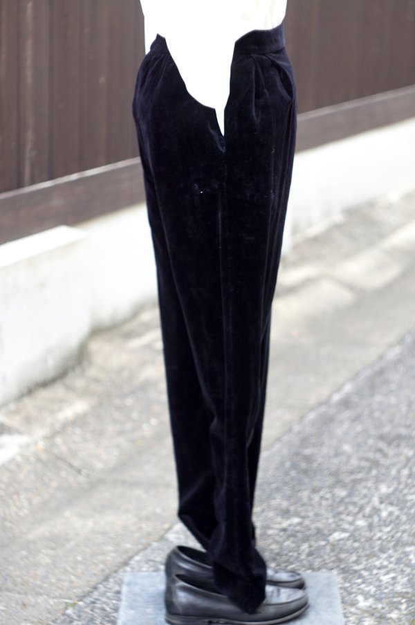 画像3: "ASTON" US製 黒 ツータック ベロア パンツ w67-78cm[19403]