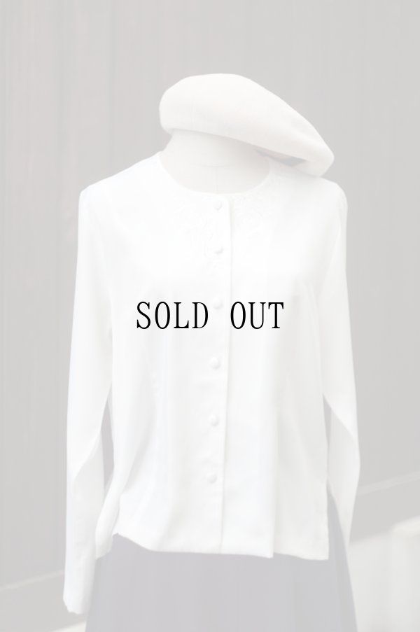 画像6: "Tokyo blouse" 白 長袖 ブラウス ノーカラー 刺繍[19419]