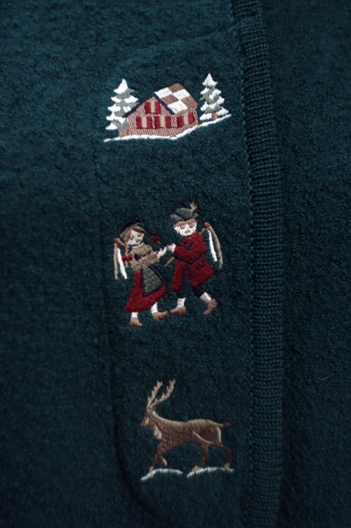 他の写真1: "Emile" グリーン系 EU ウール チロルジャケット ノーカラー 刺繍[19421]