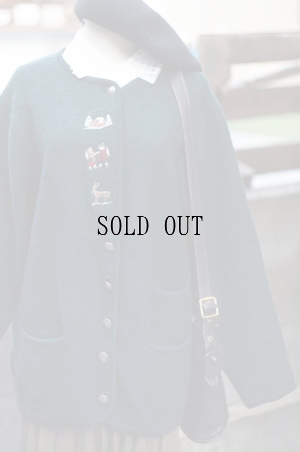 画像4: "Emile" グリーン系 EU ウール チロルジャケット ノーカラー 刺繍[19421]