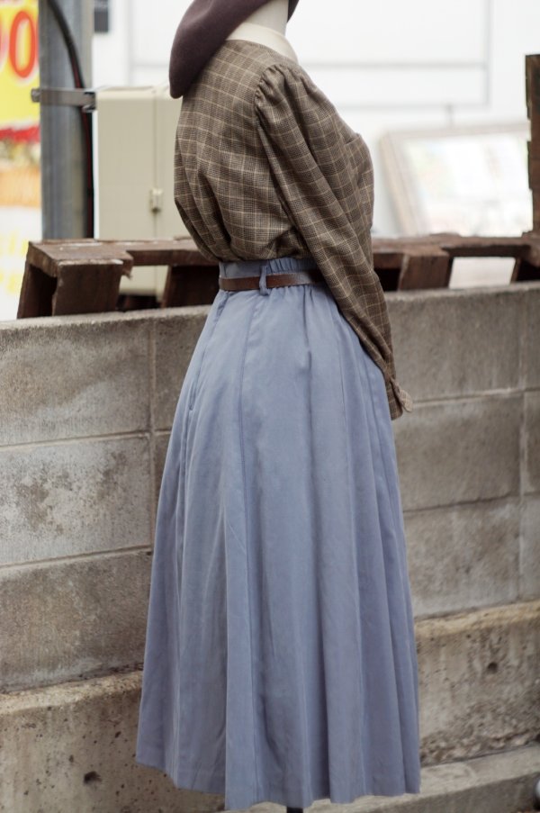 画像7: 無地 ブルー スカート フレア/w68cm[9108]