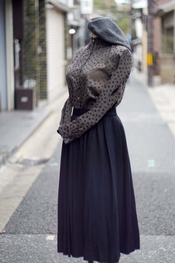 画像5: "akagawa ei" 黒 ウール スカート フレア w60-63cm[19431]