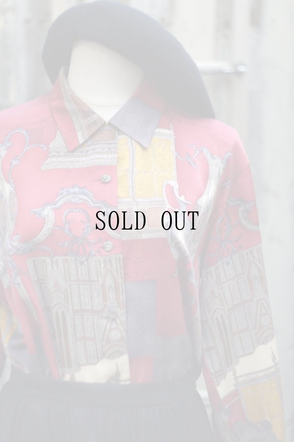 画像4: "Vinvert" 赤系 総柄 長袖 ブラウス オープンカラー[19437]