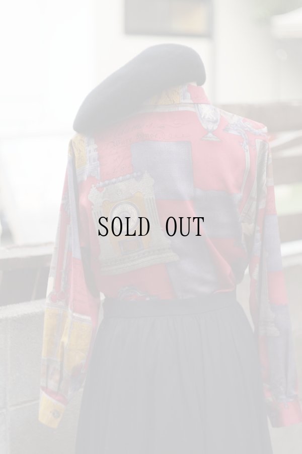 画像3: "Vinvert" 赤系 総柄 長袖 ブラウス オープンカラー[19437]