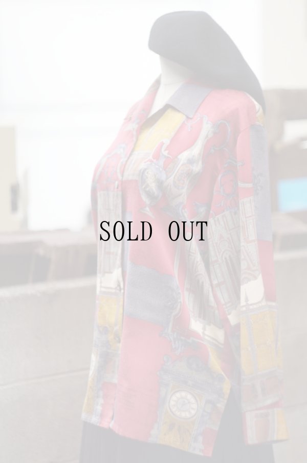 画像8: "Vinvert" 赤系 総柄 長袖 ブラウス オープンカラー[19437]