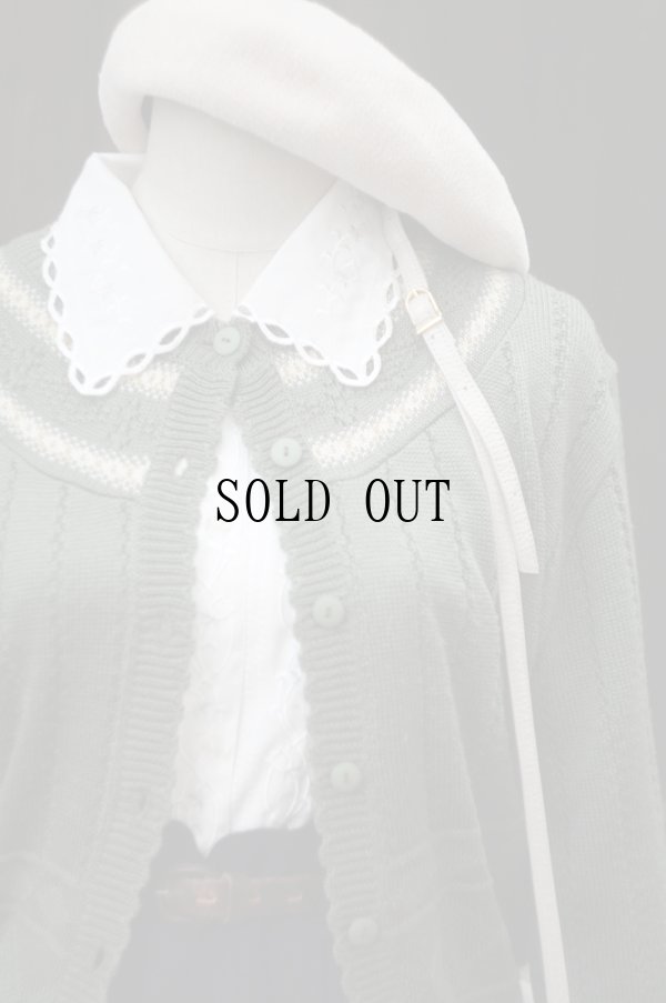 画像4: "CECCHINI" グリーン ノルディック ニット カーディガン クルーネック[19478]