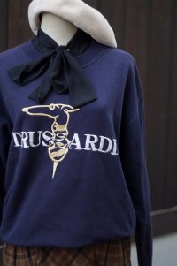 "TRUSSARDI" イタリア製 ロゴ刺繍 ネイビー スウェット トップス[19495]