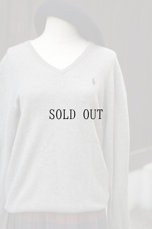 画像6: "ラルフローレン" グレー Vネックニット セーター ワンポイント刺繍 メンズサイズ[19497]