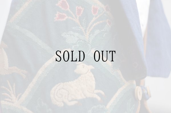 画像6: US リバーシブル コットン ゴブラン デニム 別素材 ベスト ヒツジ ウサギ 花柄 [19505]