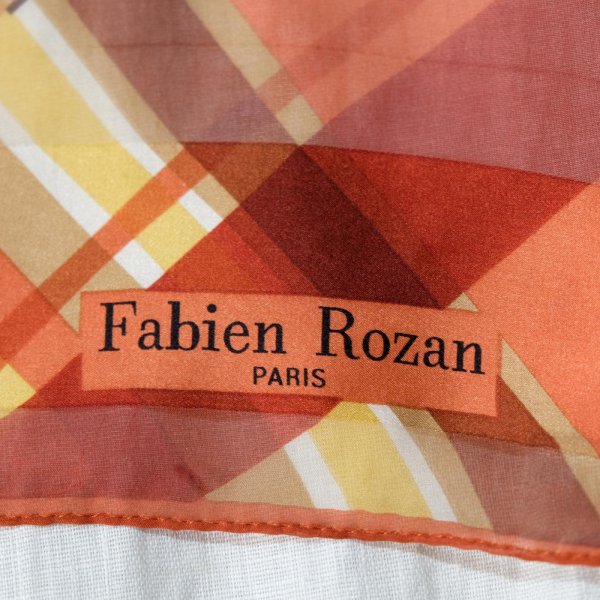画像3: ”Fabien Rozan” オレンジ チェック柄 シルク スカーフ 87cm×87cm[19520]