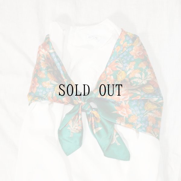 画像5: 花柄 グリーン シルク スカーフ 77cm×77cm[19527]