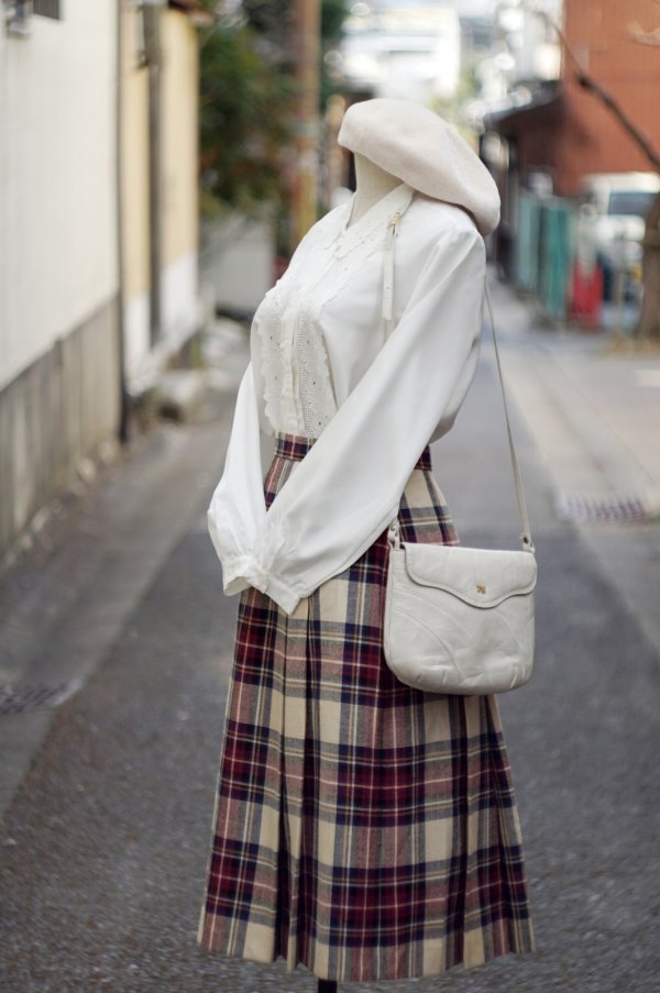 画像5: "Jane more by onward" タータンチェック柄 麻混 スカート プリーツ w63cm[19551]