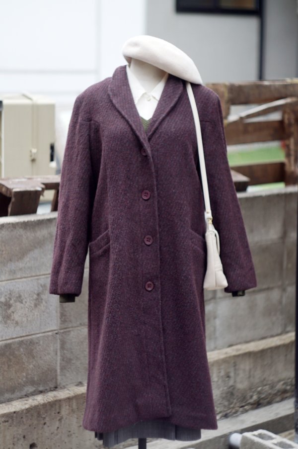 画像5: "Jocardi" US エンジ系 バイアス柄 ウール コート ショールカラー[19566]