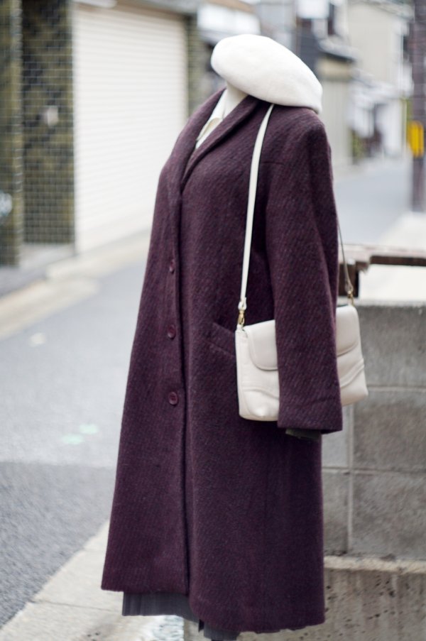 画像8: "Jocardi" US エンジ系 バイアス柄 ウール コート ショールカラー[19566]