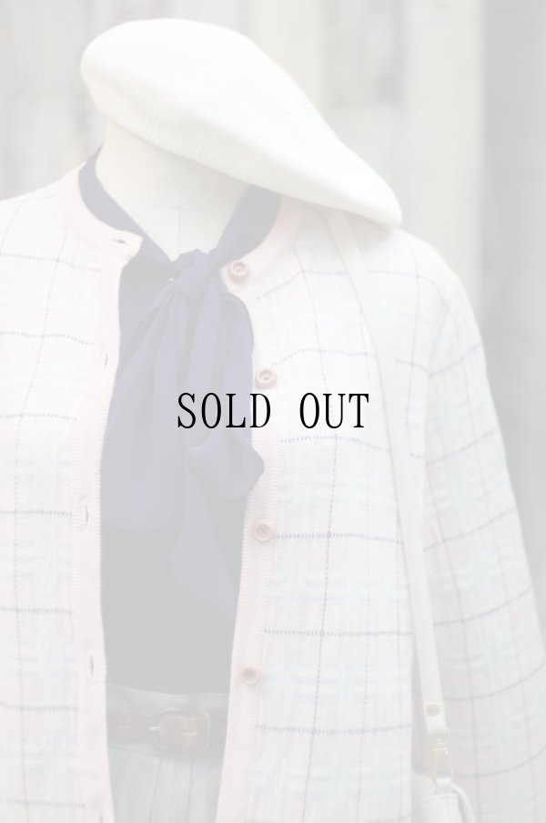 画像4: "Burberrys" ペールピンク チェック柄 ニット カーディガン ノーカラー[19567]