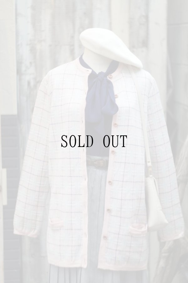 画像13: "Burberrys" ペールピンク チェック柄 ニット カーディガン ノーカラー[19567]