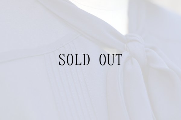 画像5: ネイビー 長袖 ブラウス ボウタイカラー ピンタック[19567]