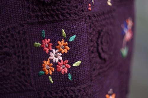 他の写真1: "ANN collection" パープル お花 モチーフ編み ニット カーディガン ノーカラー[19571]