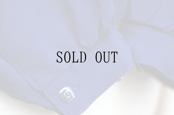 画像5: ネイビー リーフ柄 長袖 ブラウス ボウタイ フリルスタンドカラー ピンタック[19572]