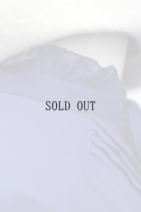 画像6: ネイビー リーフ柄 長袖 ブラウス ボウタイ フリルスタンドカラー ピンタック[19572]