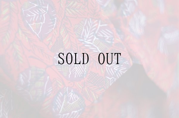 画像7: "World" 赤 リーフ柄 長袖 レトロワンピース マオカラー[19576]