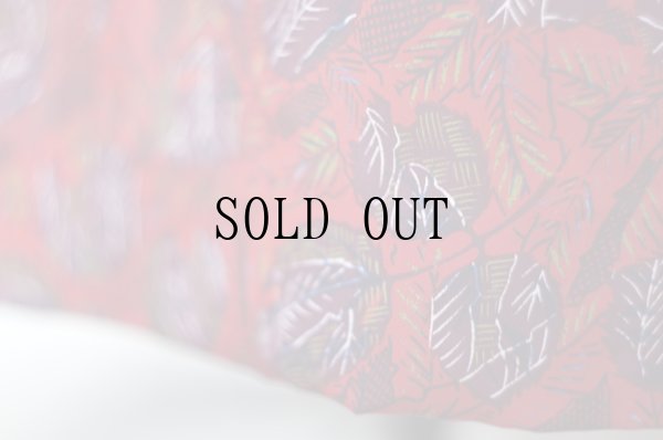 画像8: "World" 赤 リーフ柄 長袖 レトロワンピース マオカラー[19576]