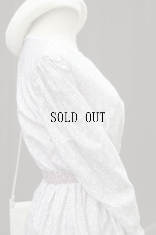 画像8: US 小花柄 長袖 ワンピース ノーカラー ロング丈[19580]