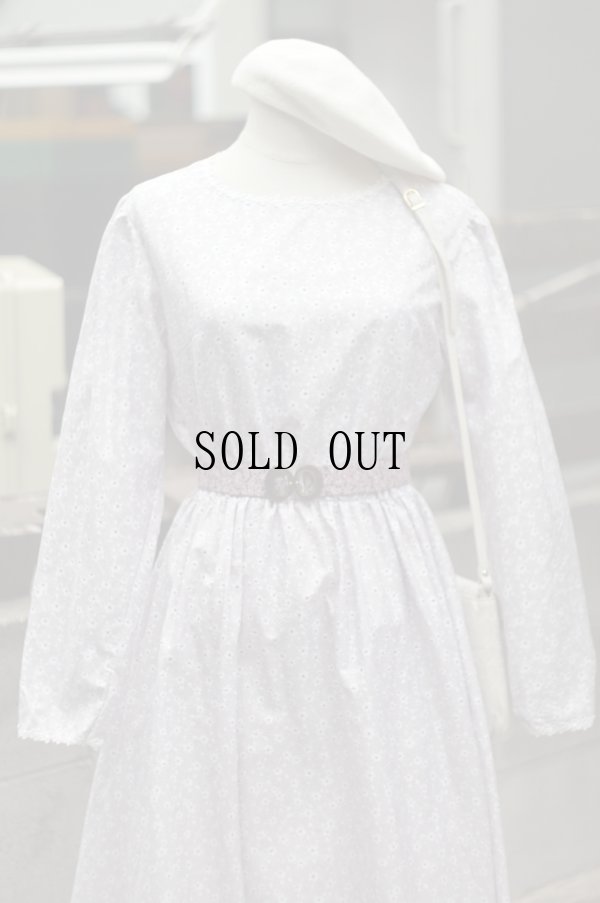 画像10: US 小花柄 長袖 ワンピース ノーカラー ロング丈[19580]