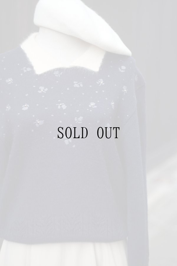 画像6: "ELEMI"ネイビー 襟付き アンゴラ ニット セーター[19581]