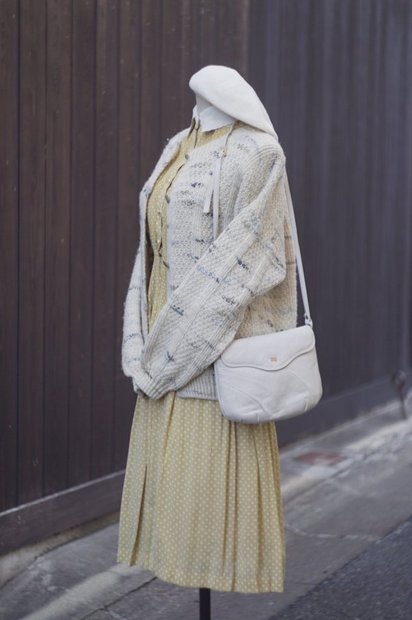 画像4: 白 グレー ミックス ニット カーディガン ノーカラー[19583]