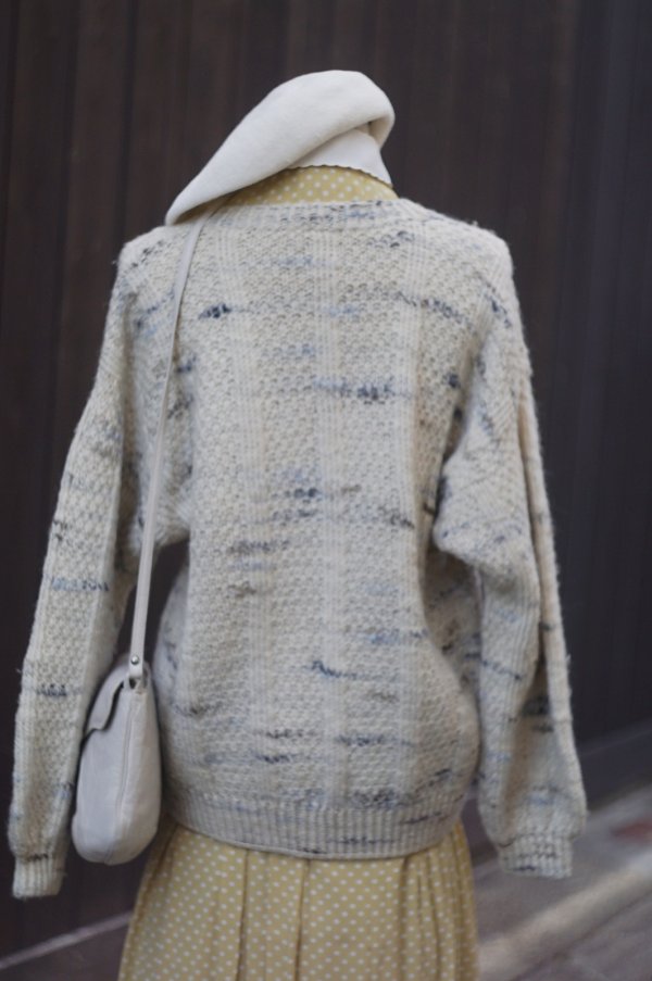 画像3: 白 グレー ミックス ニット カーディガン ノーカラー[19583]