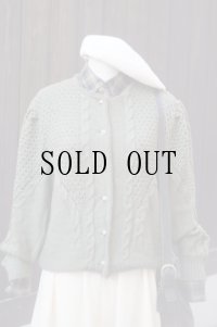 ヨーロッパ チロル カーキグリーン ニット カーディガン ノーカラー[19589]