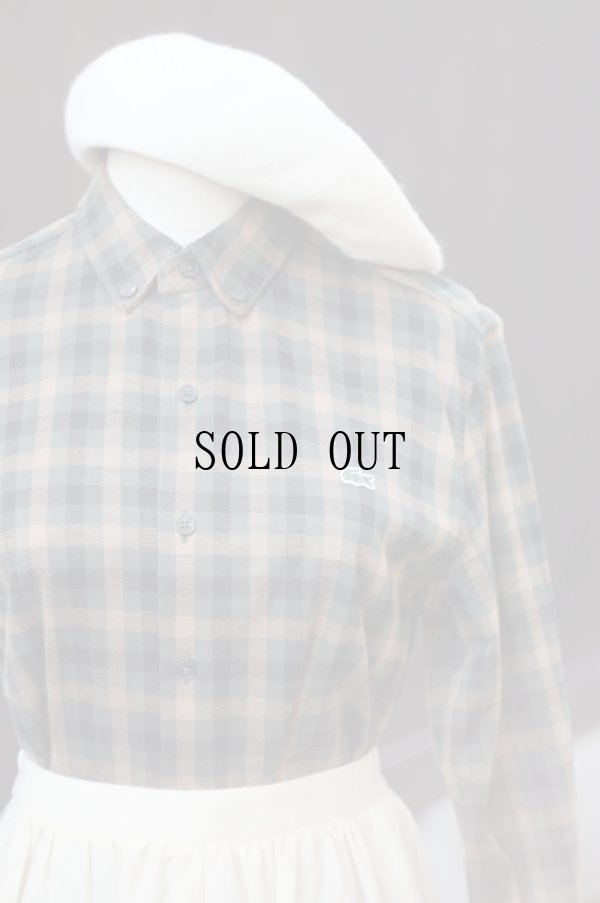 画像4: "Lacoste" グリーン チェック柄 長袖 ブラウス ボタンダウン コットン 起毛生地[19590]